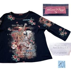Flower N Ring Serengeti Wild Beauty 100% Cotton Shirt Sz 1X